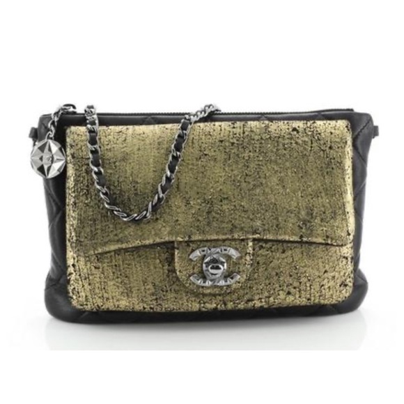 CHANEL Mineral Nights Clutch Gold Black Lambskin Wristlet Circa 2012 Limited Ed - Picture 3 of 15